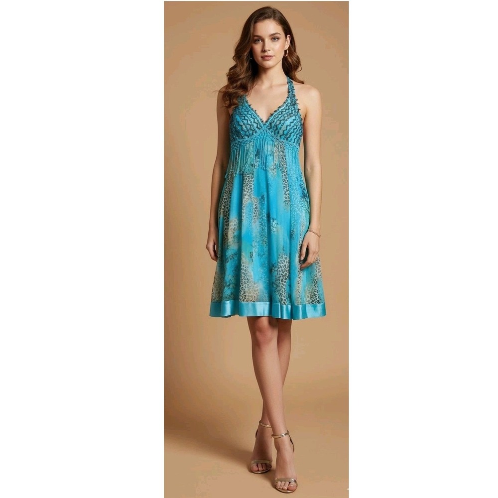 Vintage Sue Wong Nocturne Beaded Silk Halter Dress Fairy Whimsy Forest Size 2